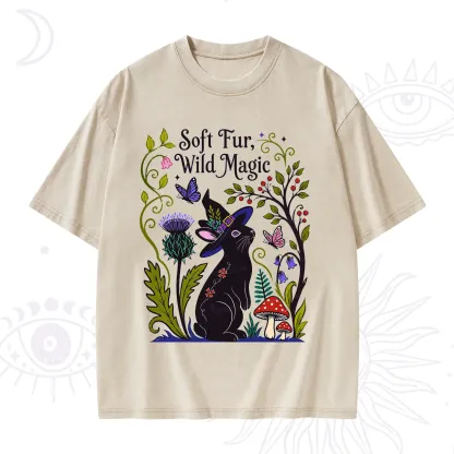 Purplehecate Soft Fur Wild Magic Black Bunny Washed T-Shirt