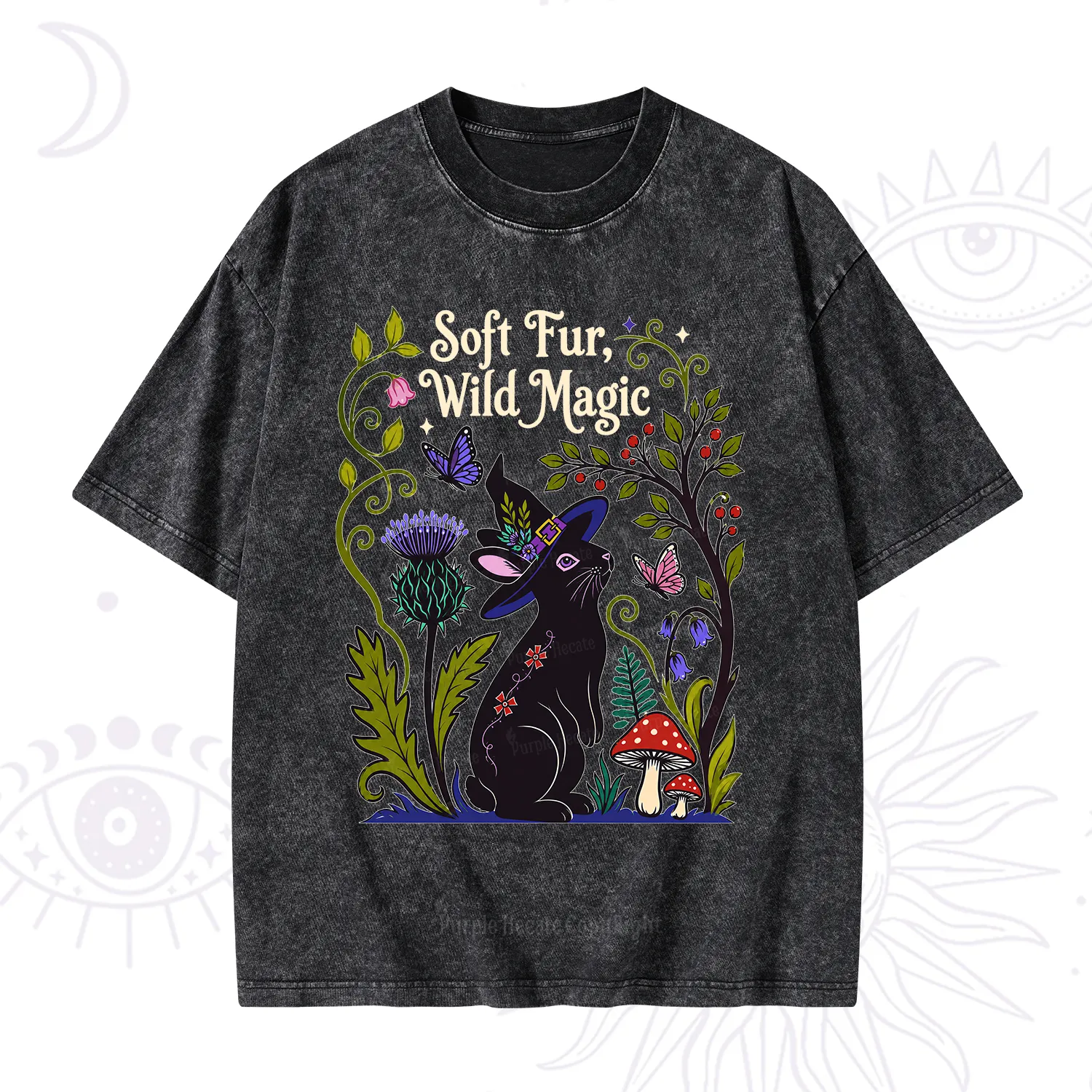 Purplehecate Soft Fur Wild Magic Black Bunny Washed T-Shirt