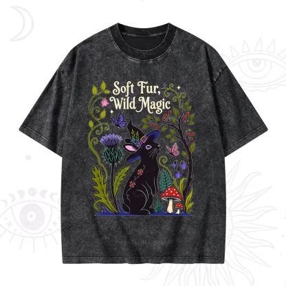 Purplehecate Soft Fur Wild Magic Black Bunny Washed T-Shirt