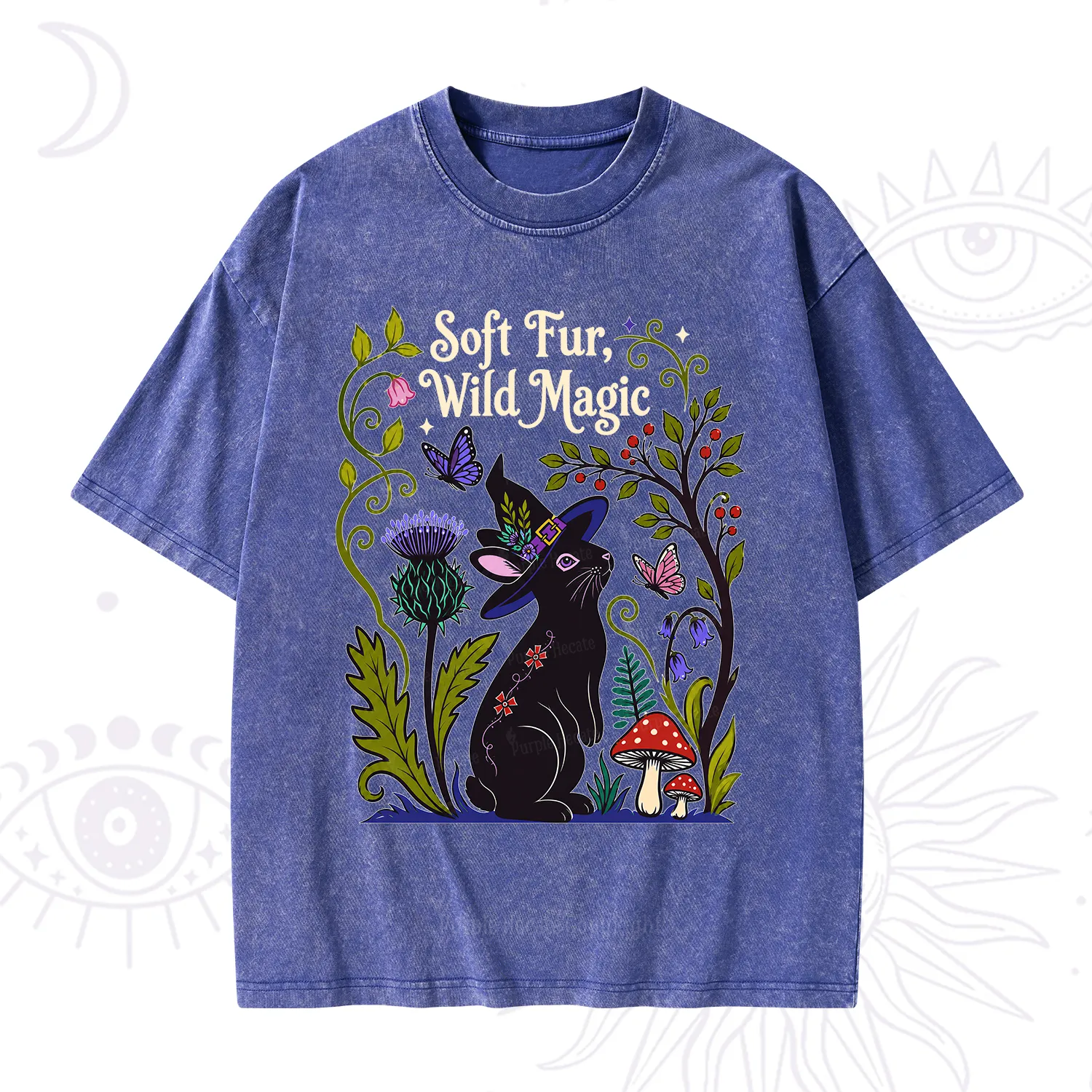Purplehecate Soft Fur Wild Magic Black Bunny Washed T-Shirt