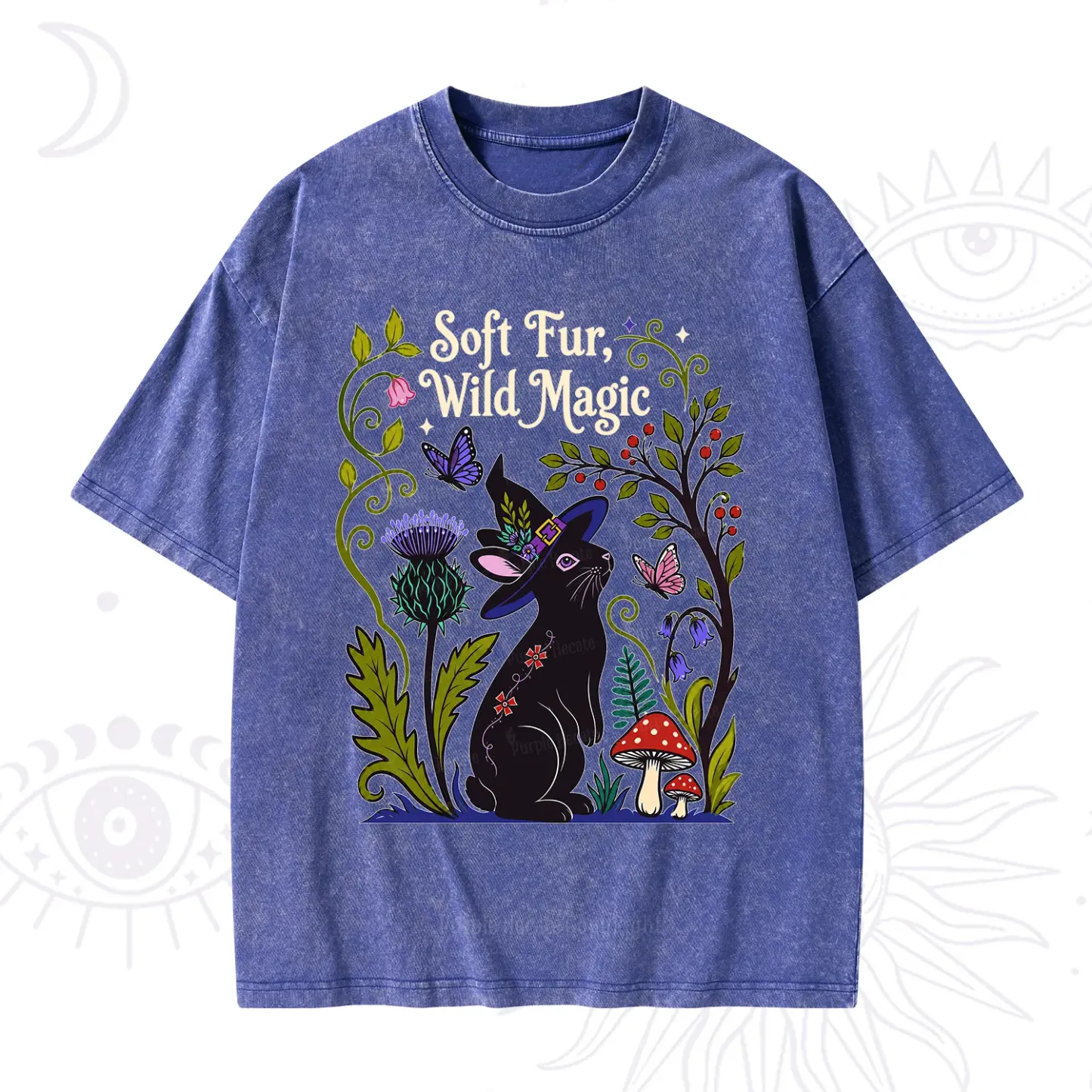 Purplehecate Soft Fur Wild Magic Black Bunny Washed T-Shirt