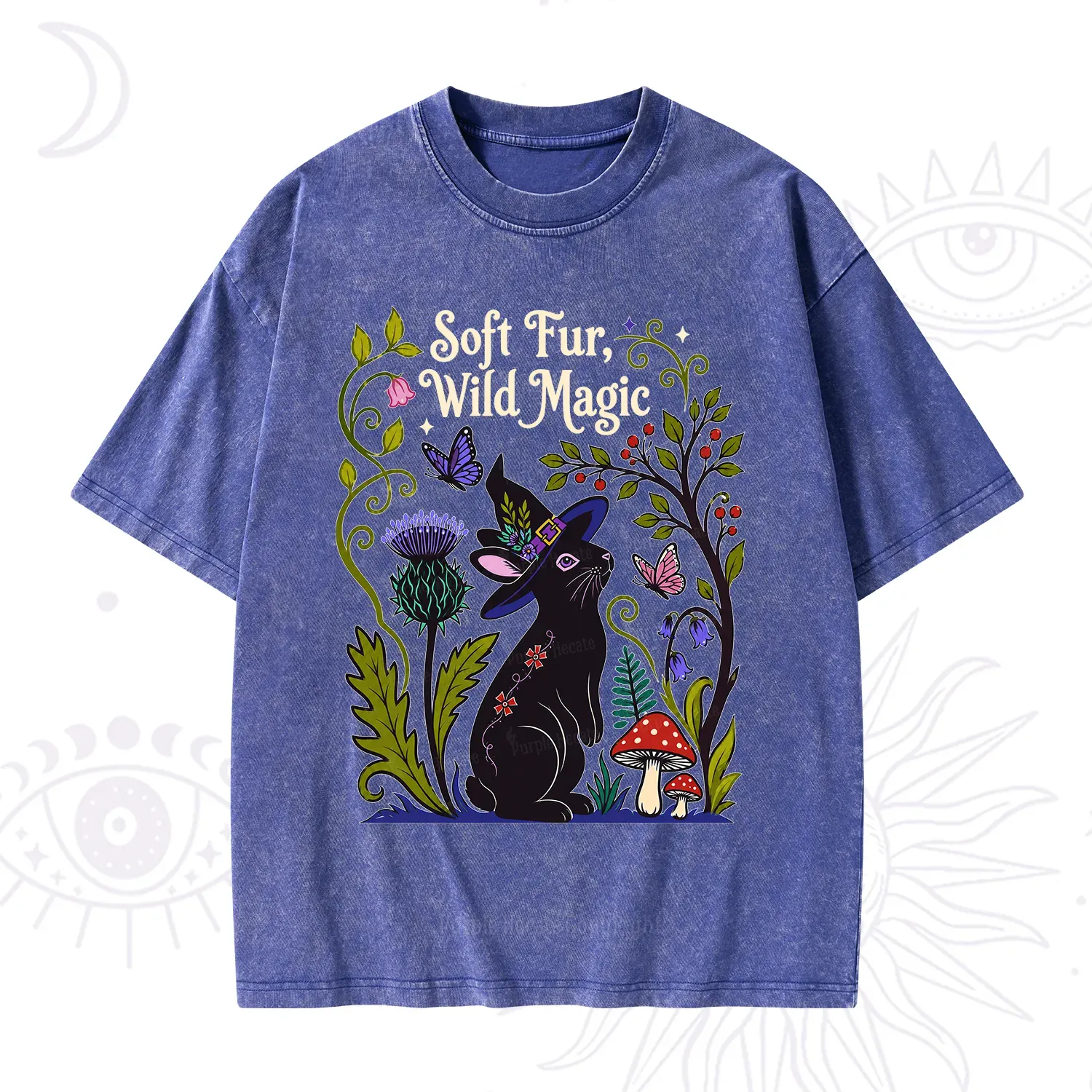 Purplehecate Soft Fur Wild Magic Black Bunny Washed T-Shirt