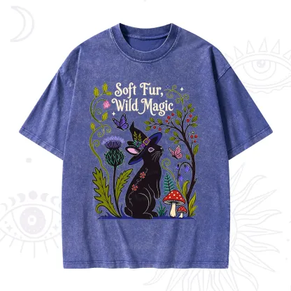 Purplehecate Soft Fur Wild Magic Black Bunny Washed T-Shirt
