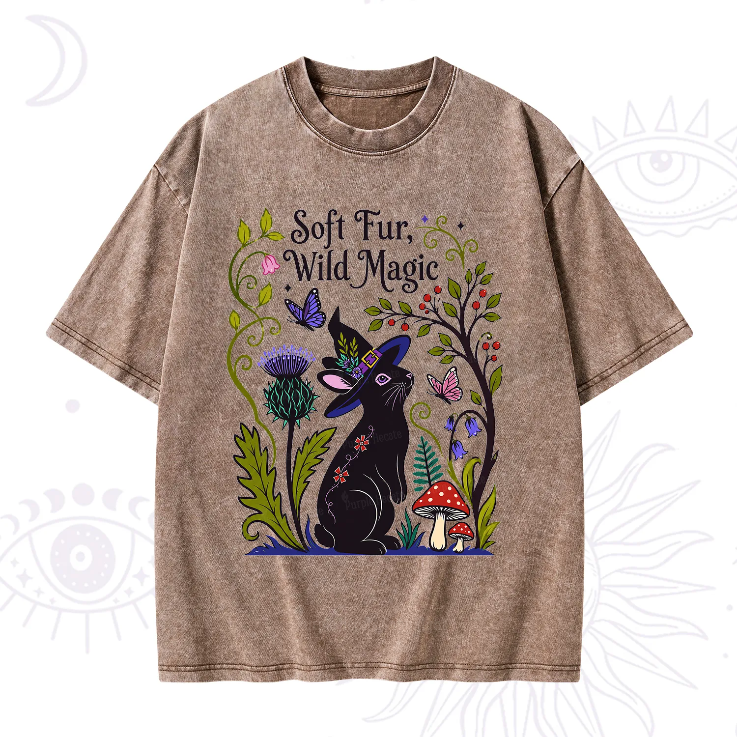Purplehecate Soft Fur Wild Magic Black Bunny Washed T-Shirt