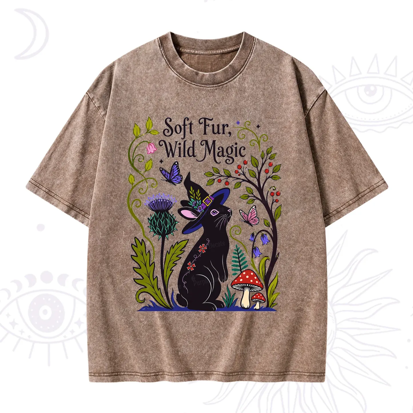Purplehecate Soft Fur Wild Magic Black Bunny Washed T-Shirt