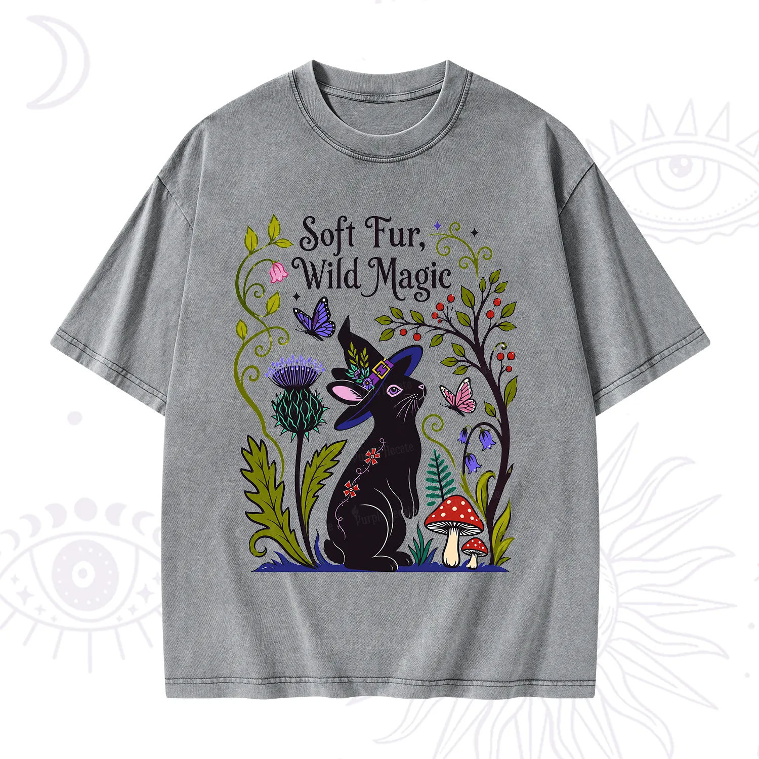 Purplehecate Soft Fur Wild Magic Black Bunny Washed T-Shirt