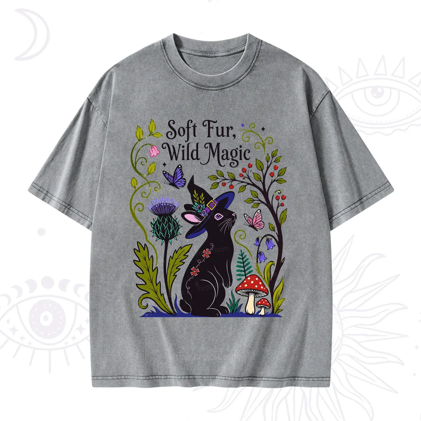 Purplehecate Soft Fur Wild Magic Black Bunny Washed T-Shirt