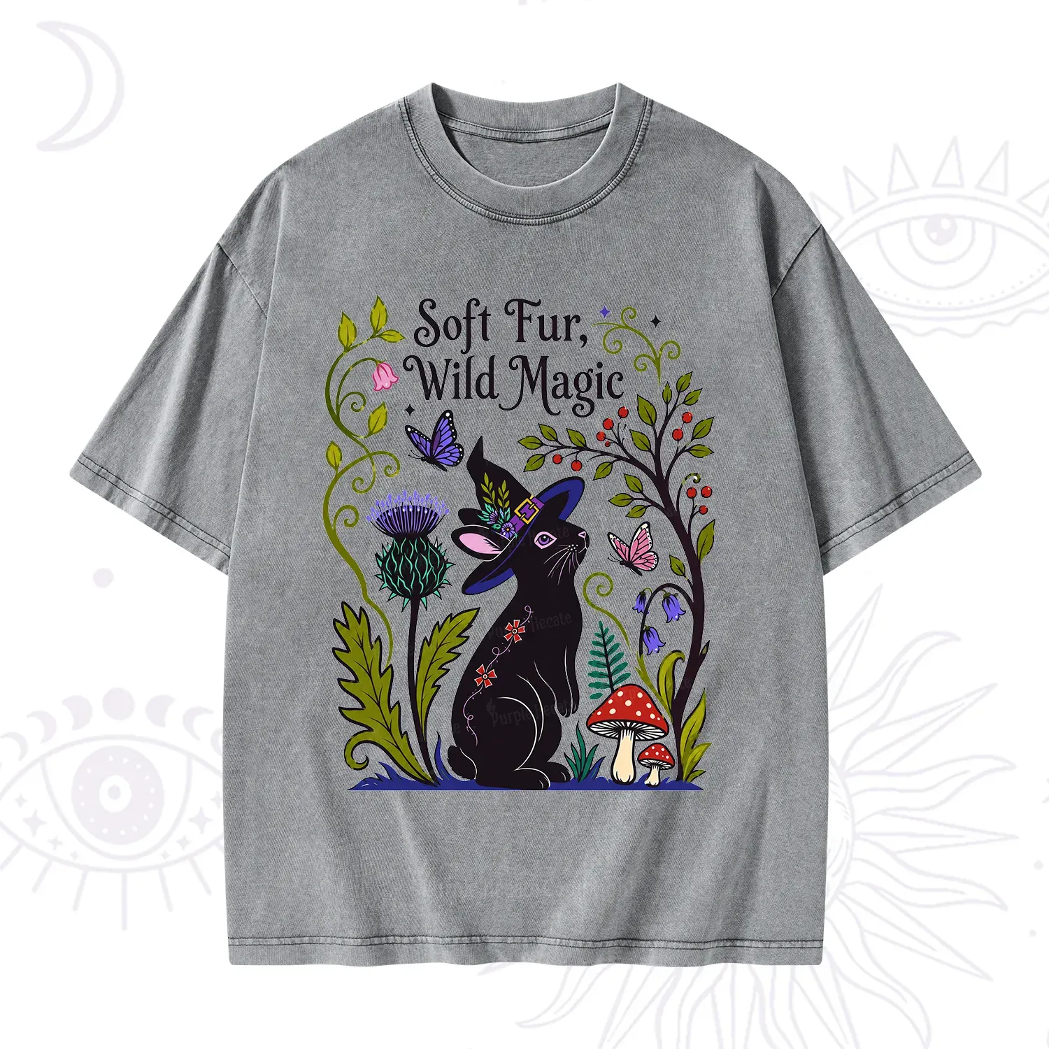 Purplehecate Soft Fur Wild Magic Black Bunny Washed T-Shirt
