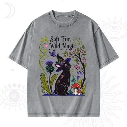 Purplehecate Soft Fur Wild Magic Black Bunny Washed T-Shirt