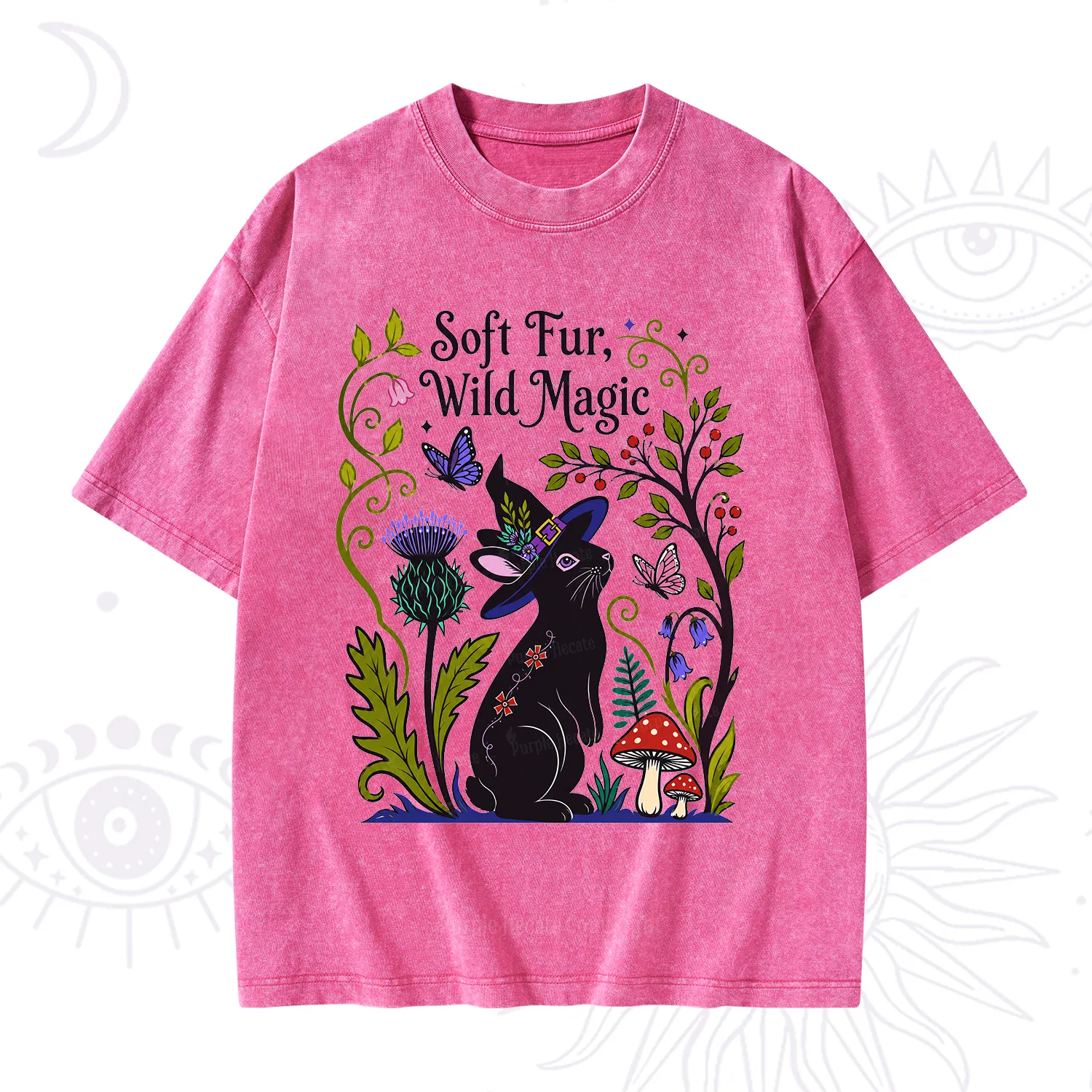 Purplehecate Soft Fur Wild Magic Black Bunny Washed T-Shirt