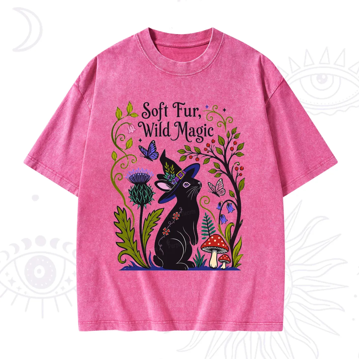 Purplehecate Soft Fur Wild Magic Black Bunny Washed T-Shirt