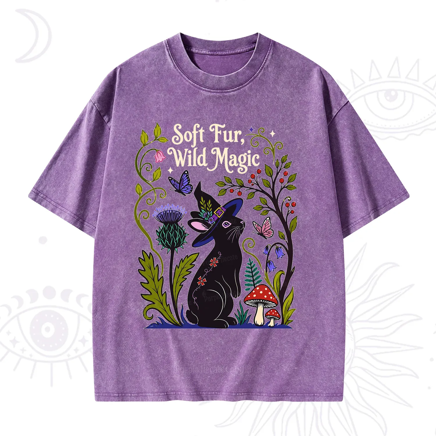 Purplehecate Soft Fur Wild Magic Black Bunny Washed T-Shirt