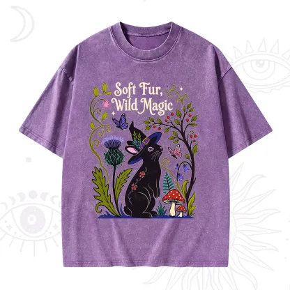 Purplehecate Soft Fur Wild Magic Black Bunny Washed T-Shirt