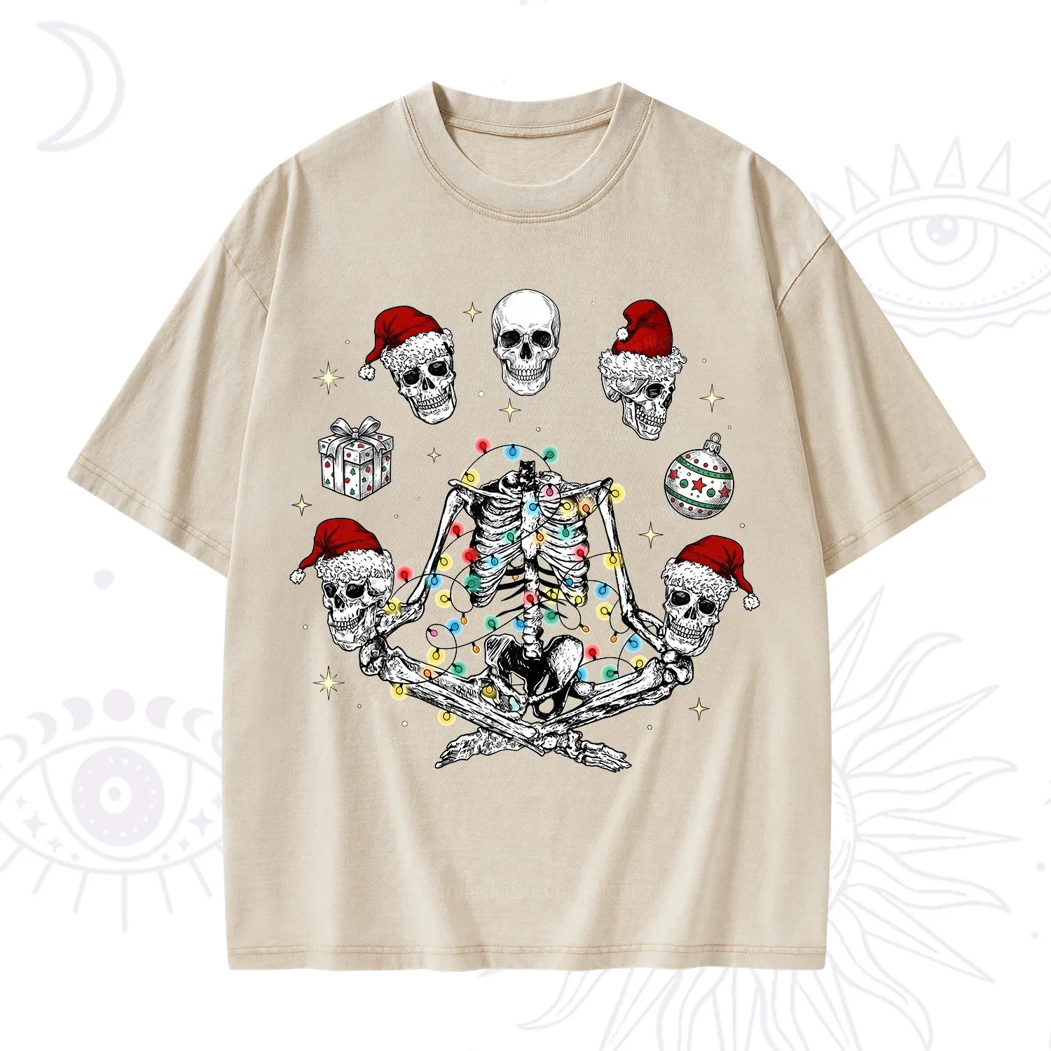 Purplehecate Skeleton Heads Christmas Washed T-Shirt