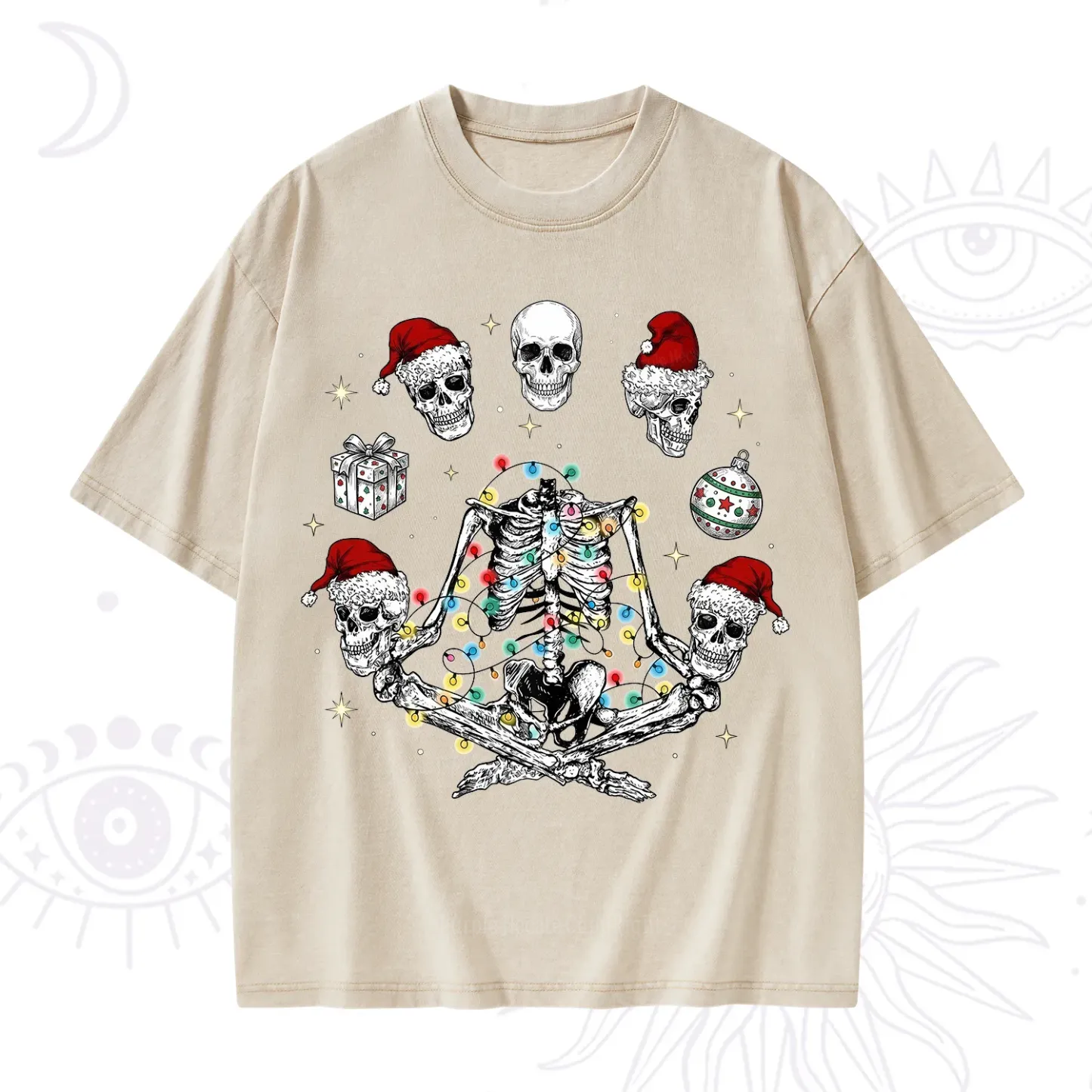 Purplehecate Skeleton Heads Christmas Washed T-Shirt