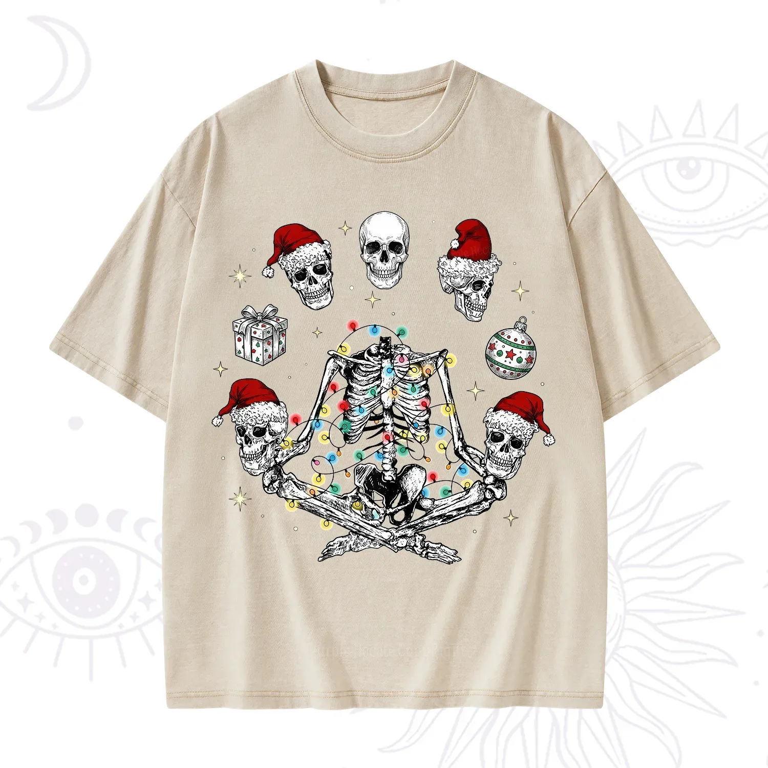 Purplehecate Skeleton Heads Christmas Washed T-Shirt