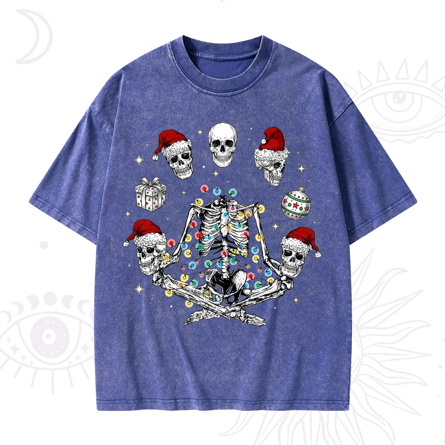 Purplehecate Skeleton Heads Christmas Washed T-Shirt