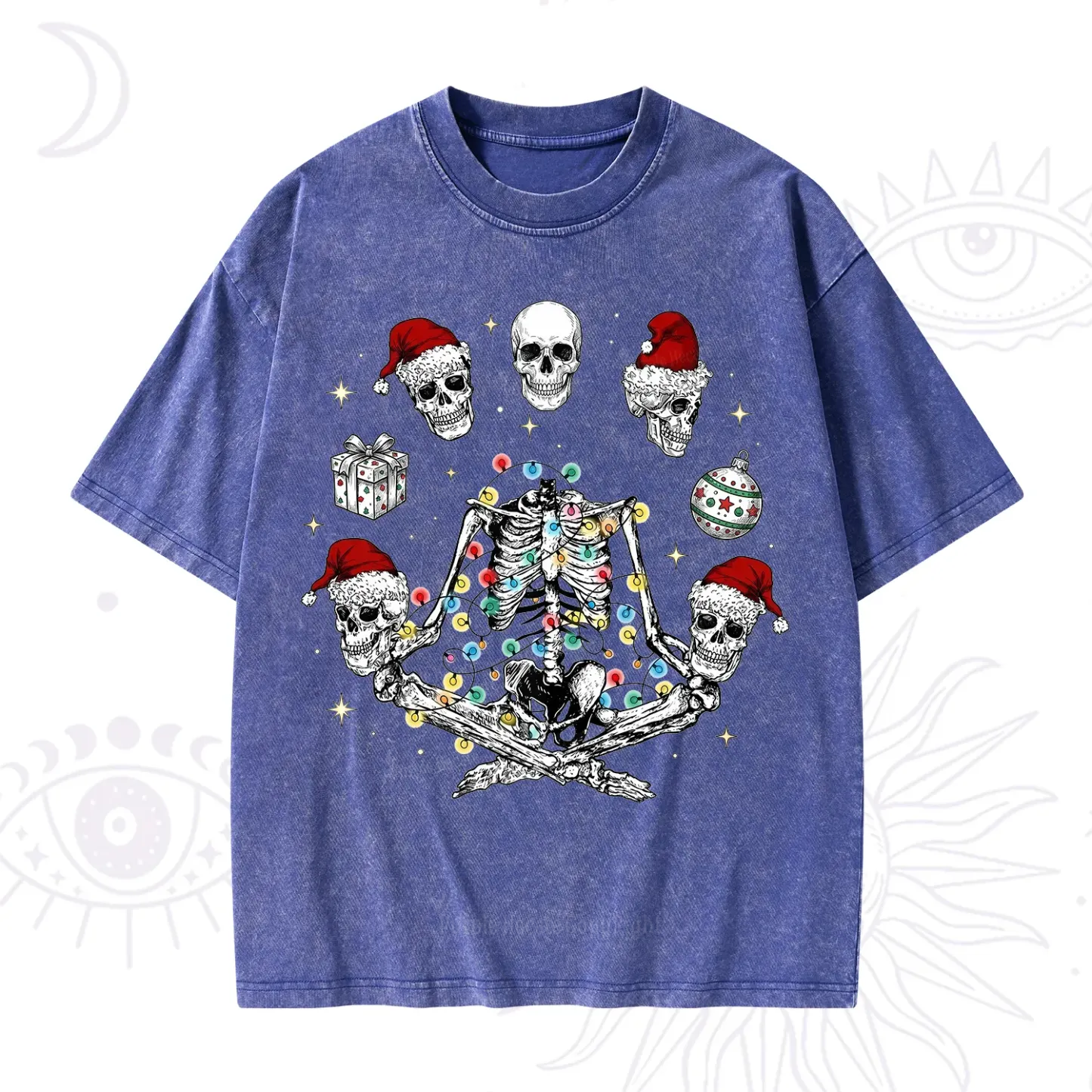 Purplehecate Skeleton Heads Christmas Washed T-Shirt