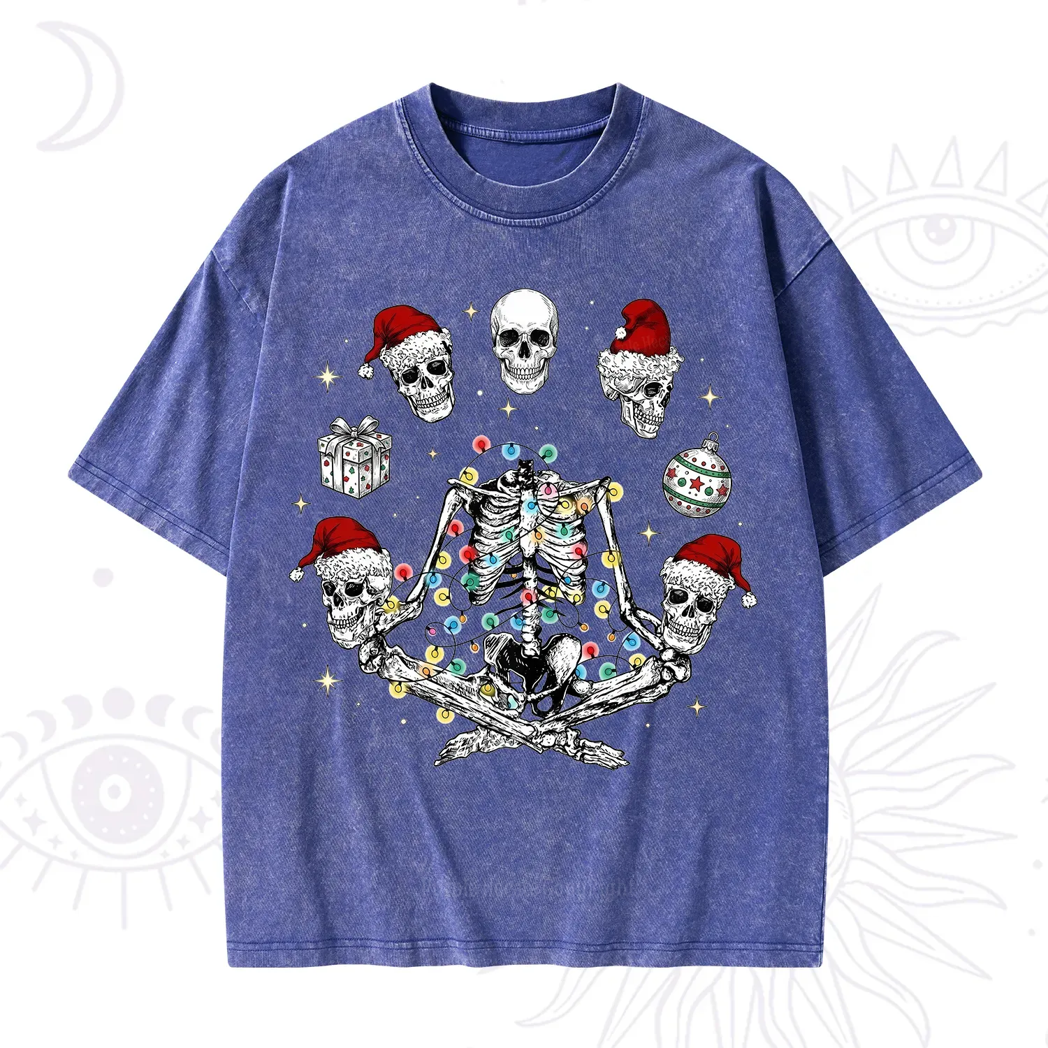 Purplehecate Skeleton Heads Christmas Washed T-Shirt