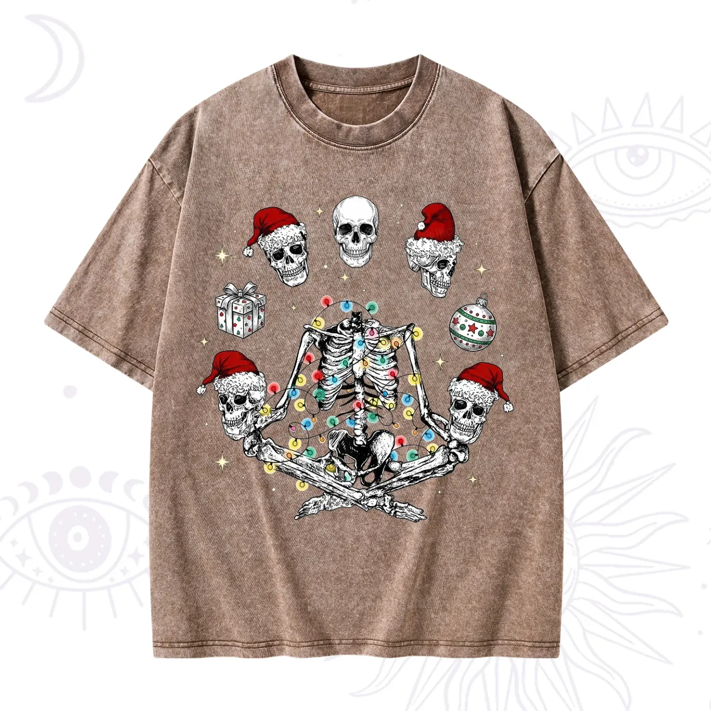 Purplehecate Skeleton Heads Christmas Washed T-Shirt