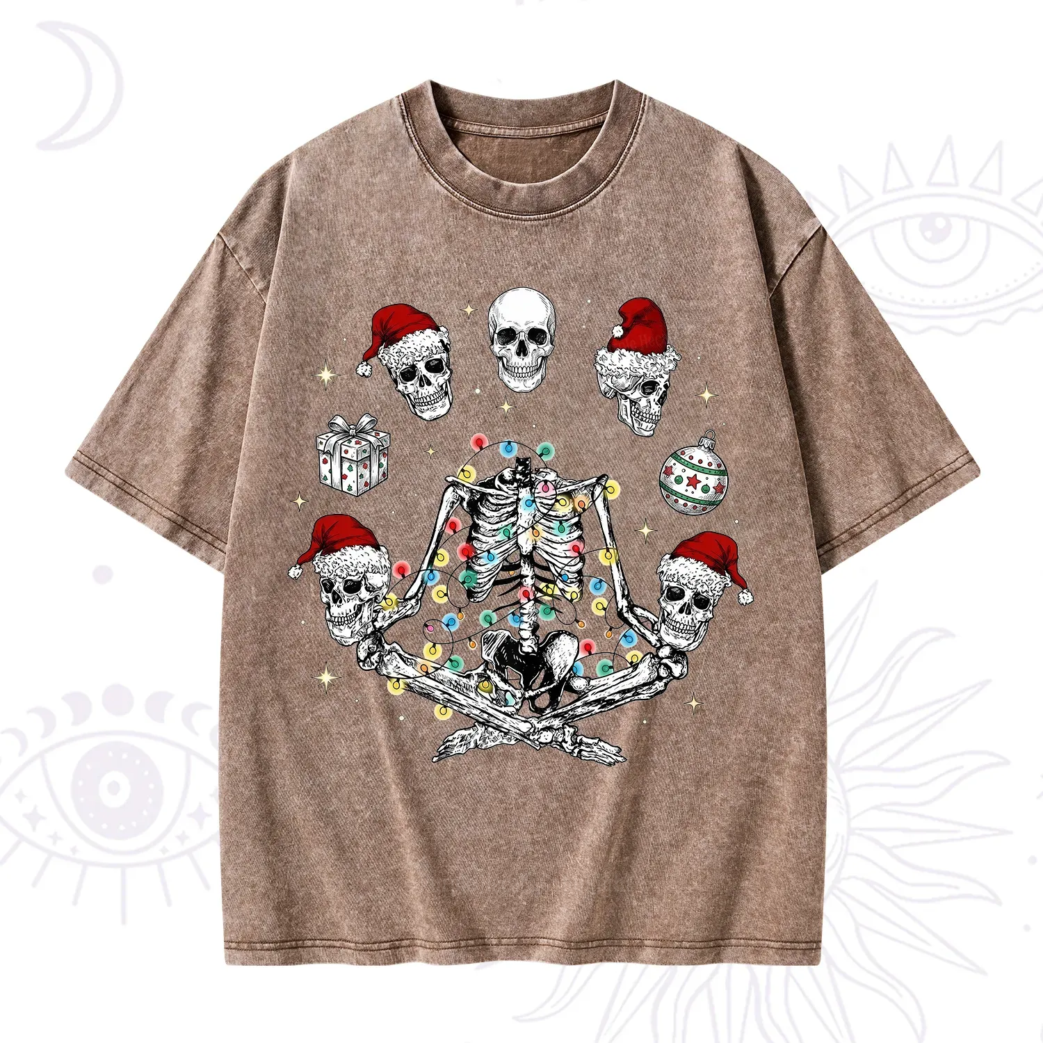 Purplehecate Skeleton Heads Christmas Washed T-Shirt