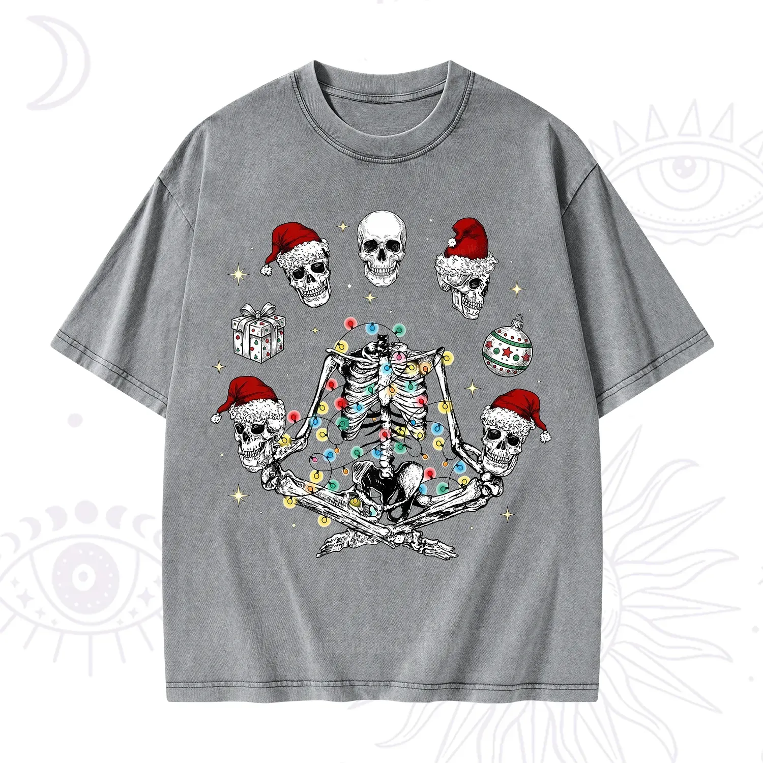 Purplehecate Skeleton Heads Christmas Washed T-Shirt
