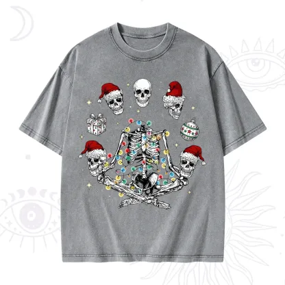 Purplehecate Skeleton Heads Christmas Washed T-Shirt