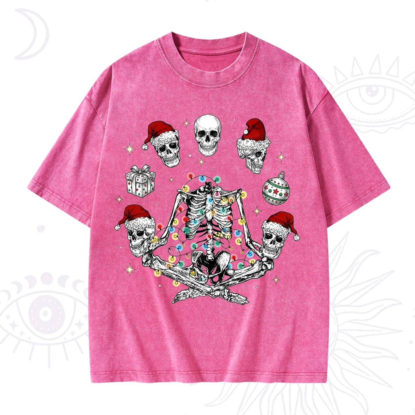 Purplehecate Skeleton Heads Christmas Washed T-Shirt