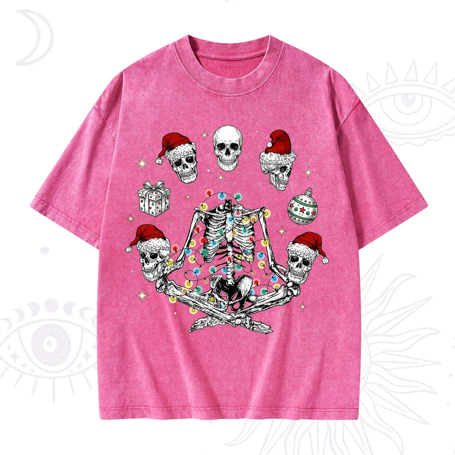 Purplehecate Skeleton Heads Christmas Washed T-Shirt