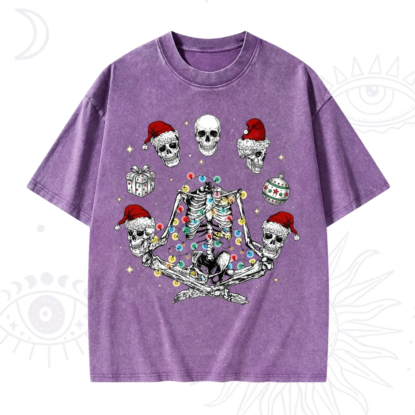 Purplehecate Skeleton Heads Christmas Washed T-Shirt