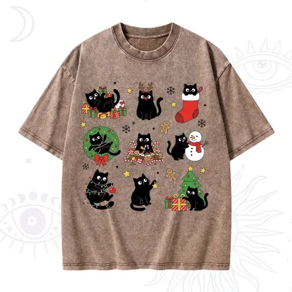 Purplehecate Christmas Black Cat Washed T-Shirt