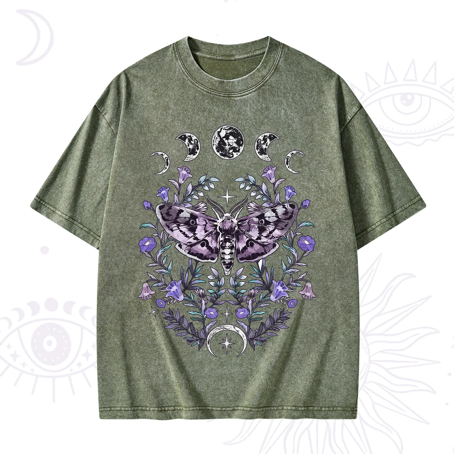 Purplehecate Gothic Mysterious Moth with Moon Washed T-Shirt