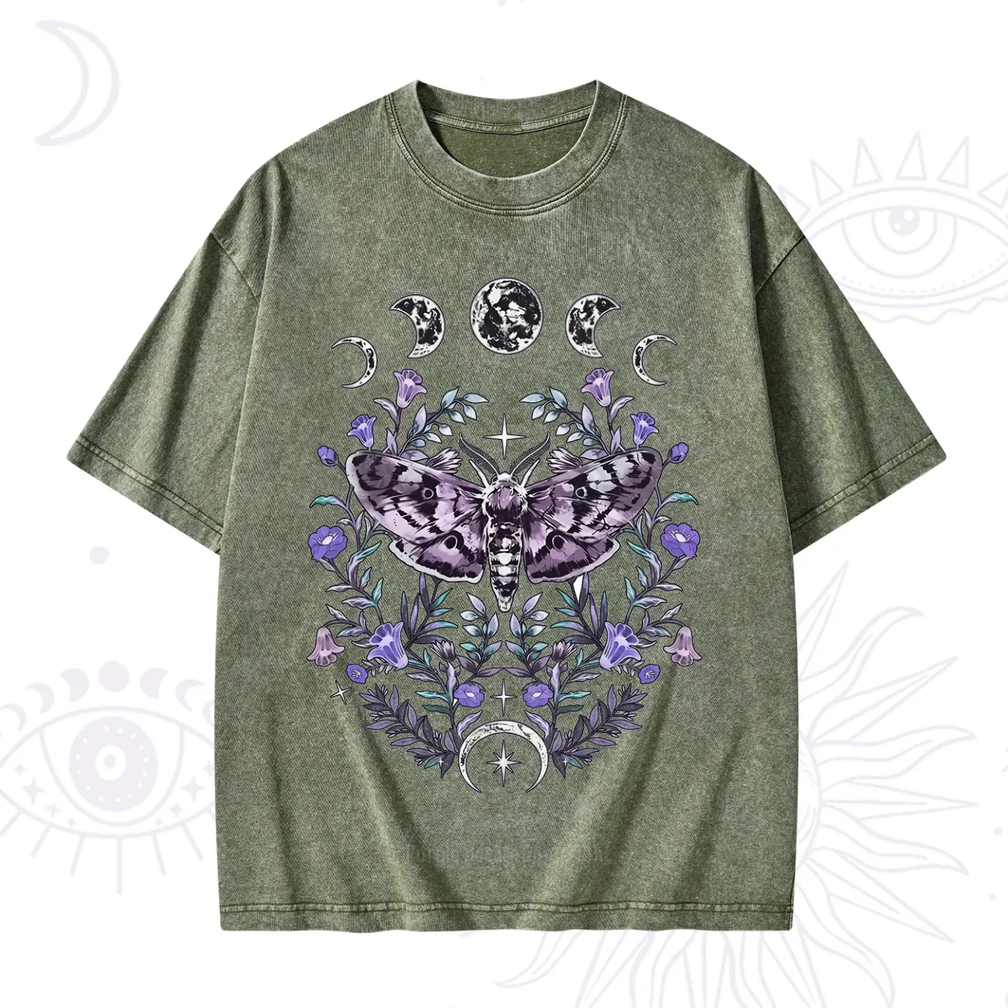 Purplehecate Gothic Mysterious Moth with Moon Washed T-Shirt