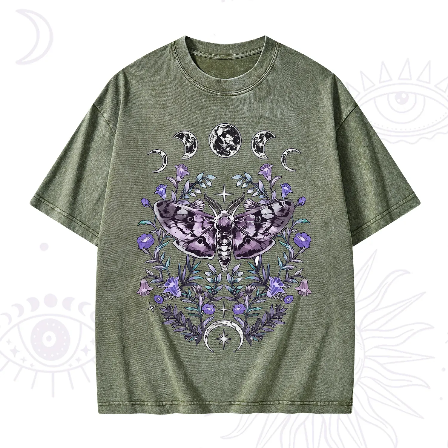 Purplehecate Gothic Mysterious Moth with Moon Washed T-Shirt