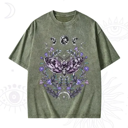 Purplehecate Gothic Mysterious Moth with Moon Washed T-Shirt