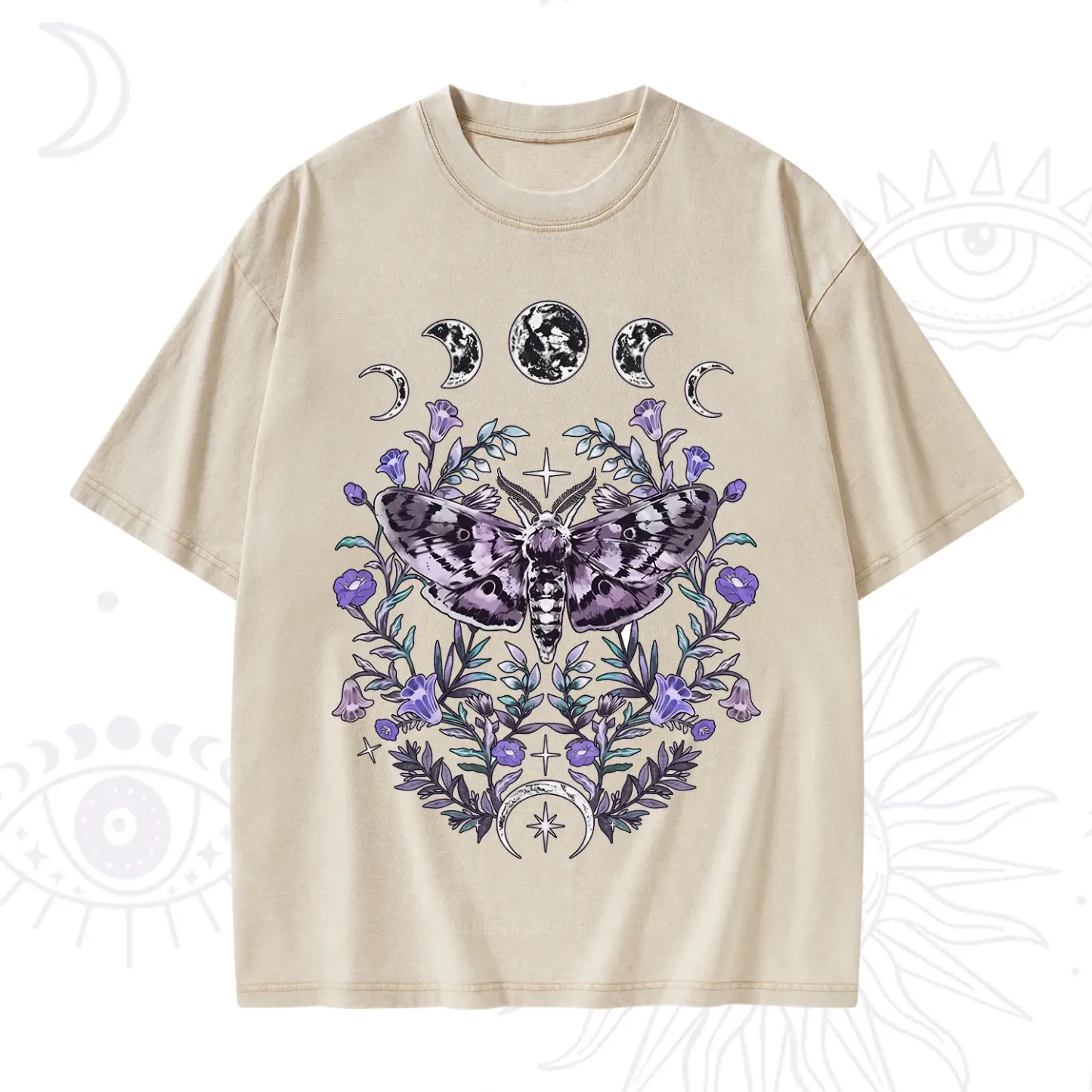 Purplehecate Gothic Mysterious Moth with Moon Washed T-Shirt