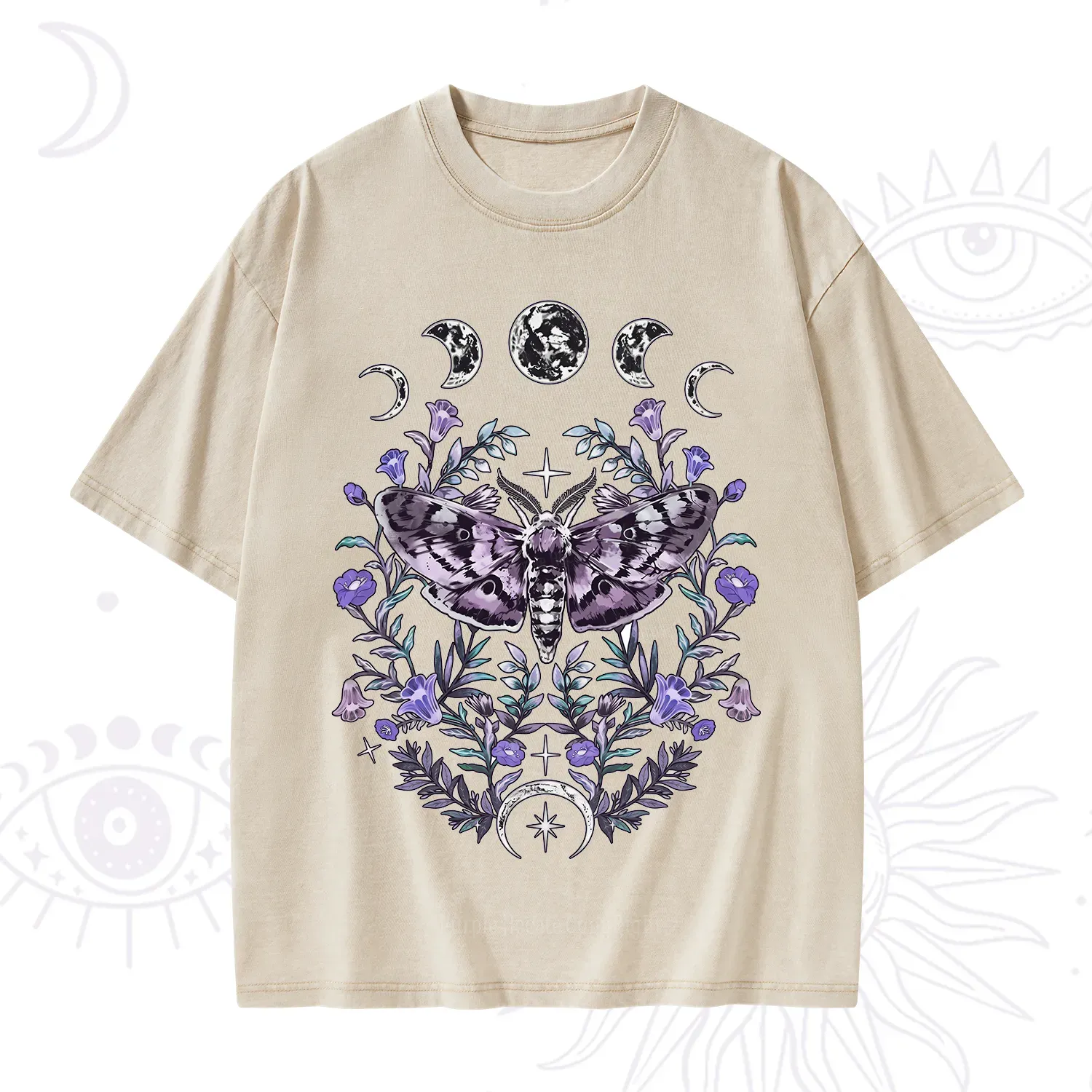 Purplehecate Gothic Mysterious Moth with Moon Washed T-Shirt