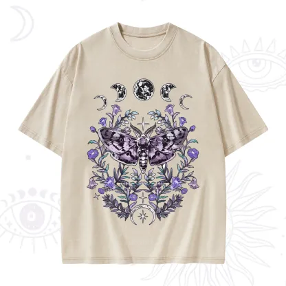 Purplehecate Gothic Mysterious Moth with Moon Washed T-Shirt