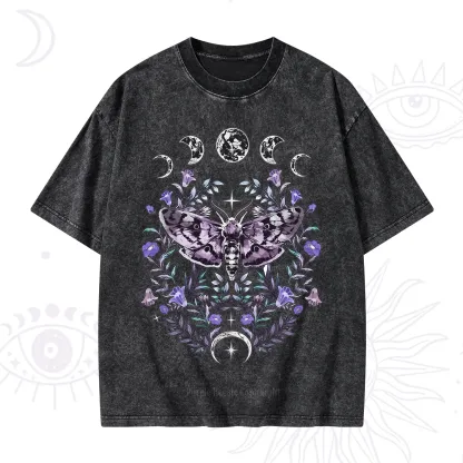 Purplehecate Gothic Mysterious Moth with Moon Washed T-Shirt
