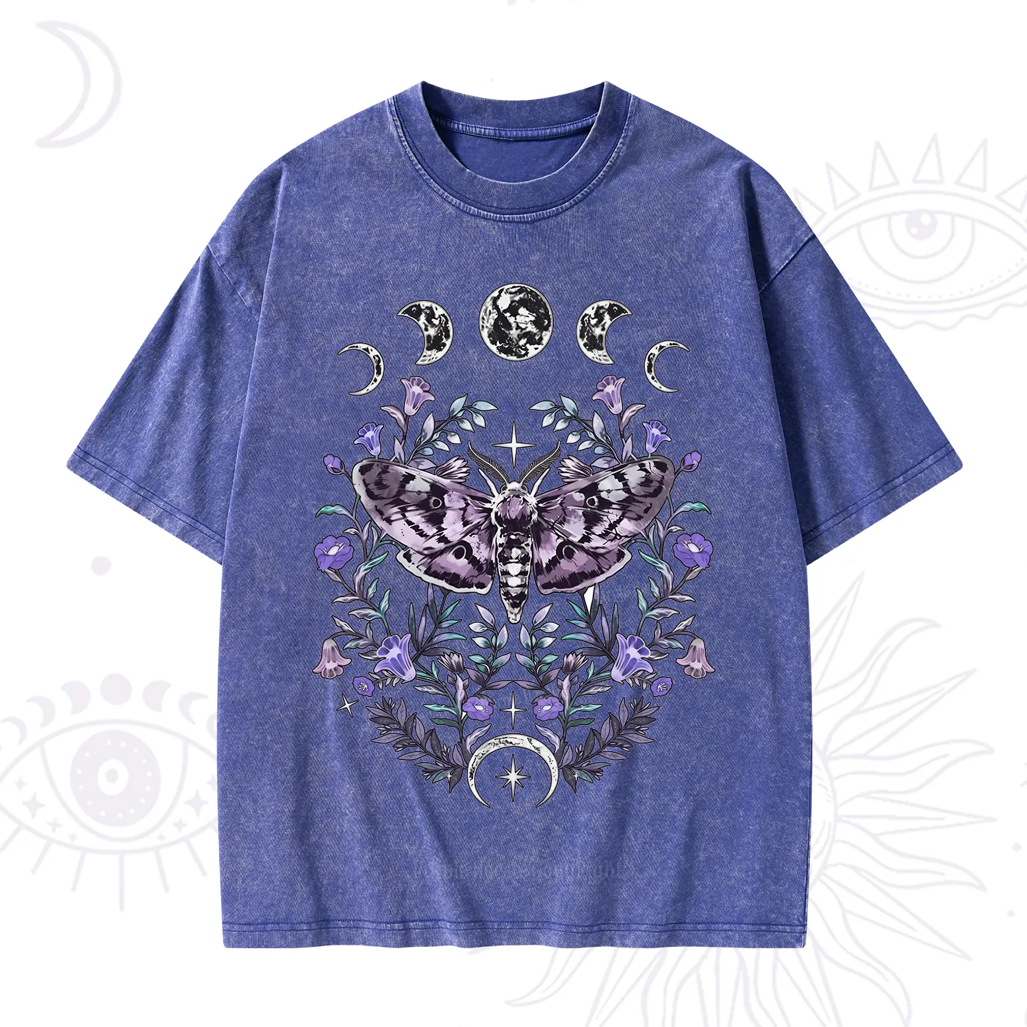 Purplehecate Gothic Mysterious Moth with Moon Washed T-Shirt