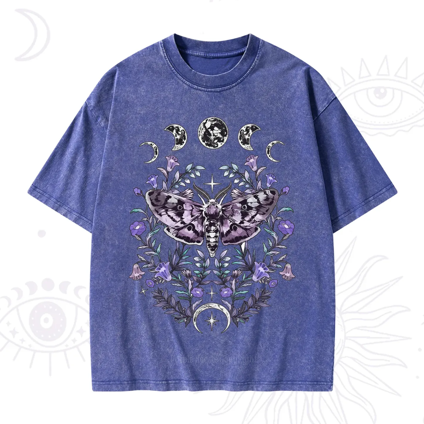 Purplehecate Gothic Mysterious Moth with Moon Washed T-Shirt
