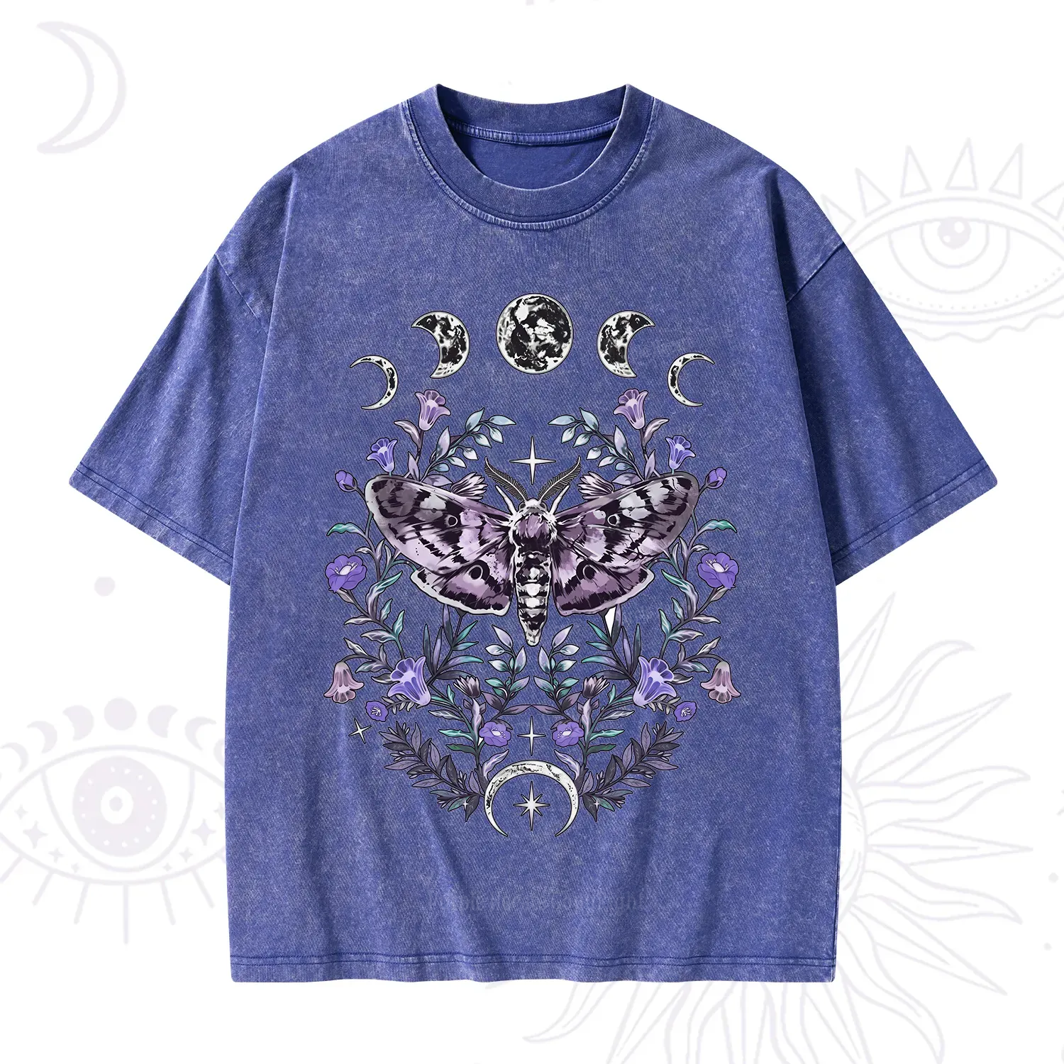 Purplehecate Gothic Mysterious Moth with Moon Washed T-Shirt