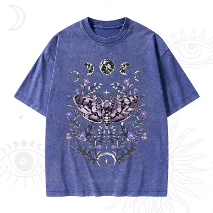 Purplehecate Gothic Mysterious Moth with Moon Washed T-Shirt