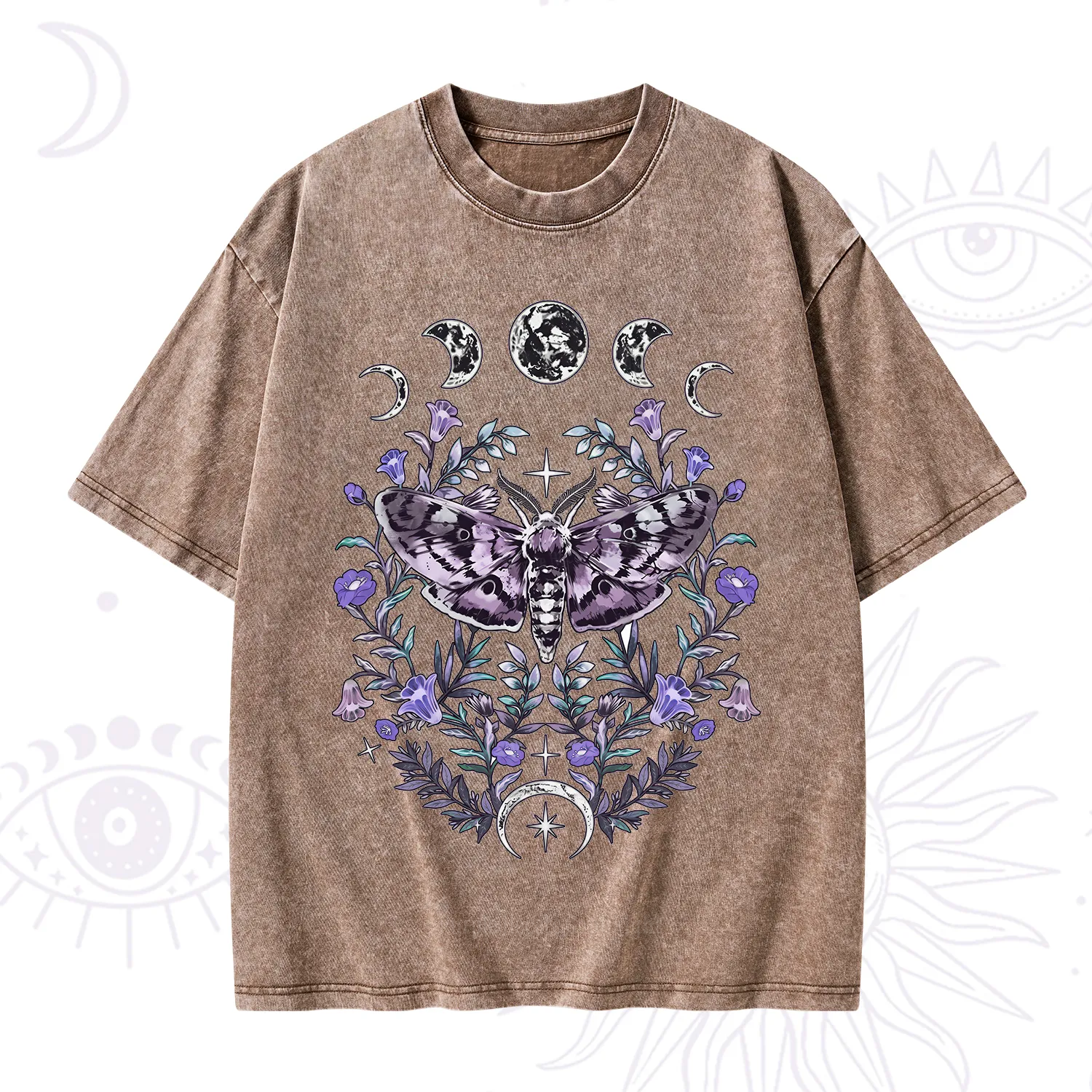 Purplehecate Gothic Mysterious Moth with Moon Washed T-Shirt