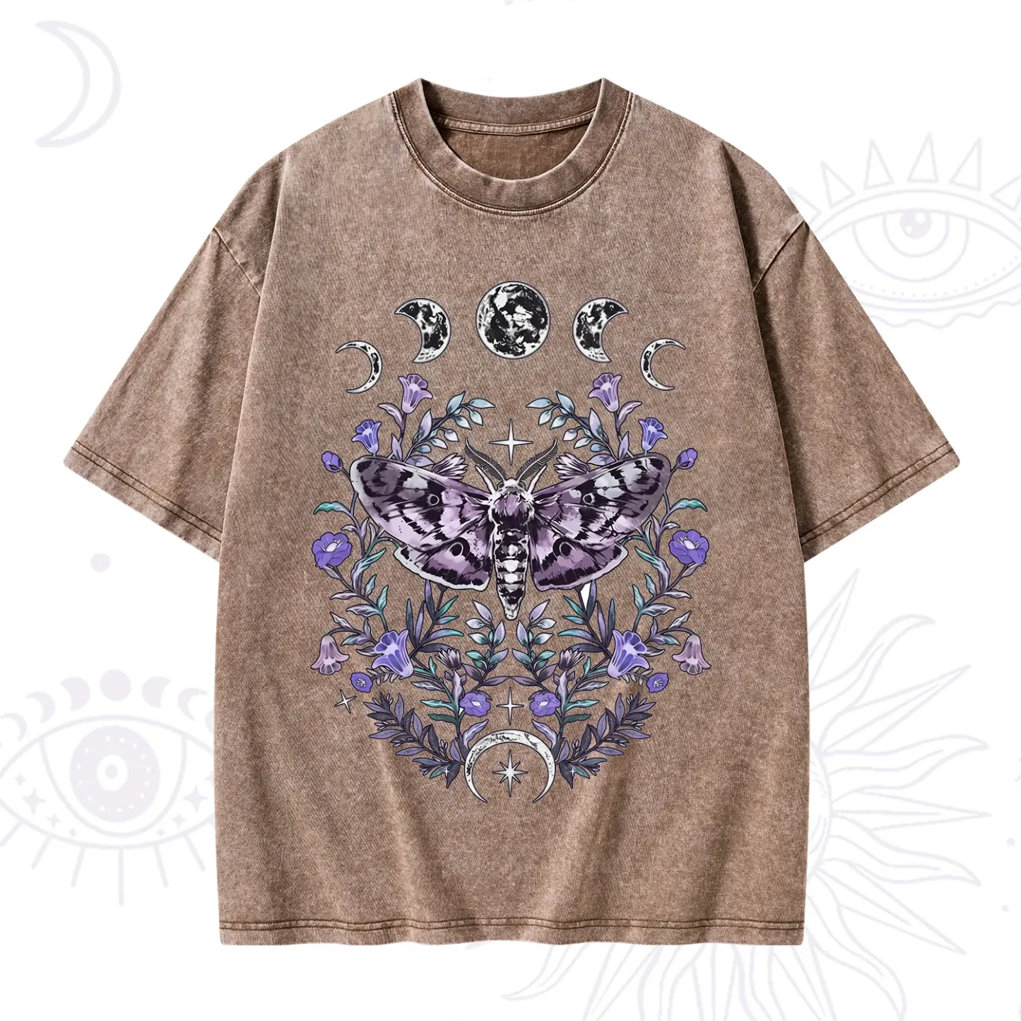 Purplehecate Gothic Mysterious Moth with Moon Washed T-Shirt