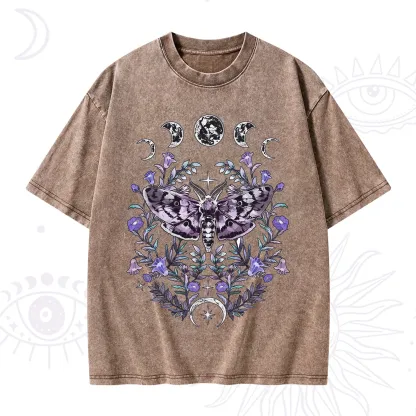 Purplehecate Gothic Mysterious Moth with Moon Washed T-Shirt