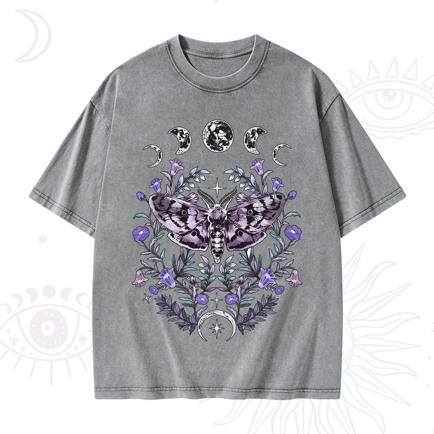 Purplehecate Gothic Mysterious Moth with Moon Washed T-Shirt