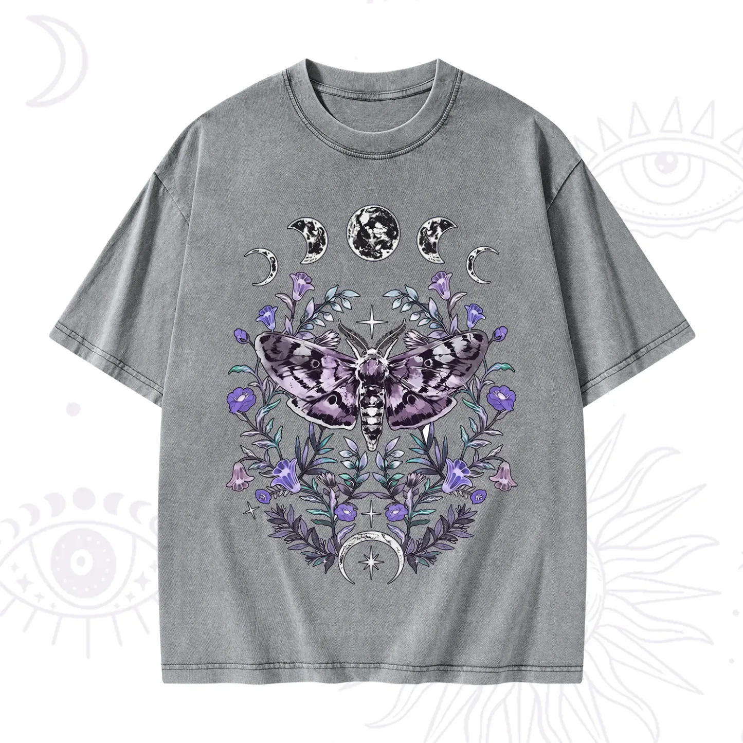 Purplehecate Gothic Mysterious Moth with Moon Washed T-Shirt