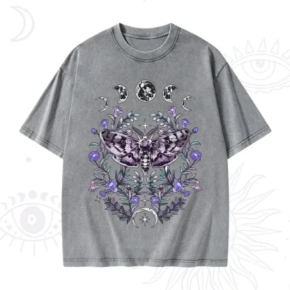 Purplehecate Gothic Mysterious Moth with Moon Washed T-Shirt