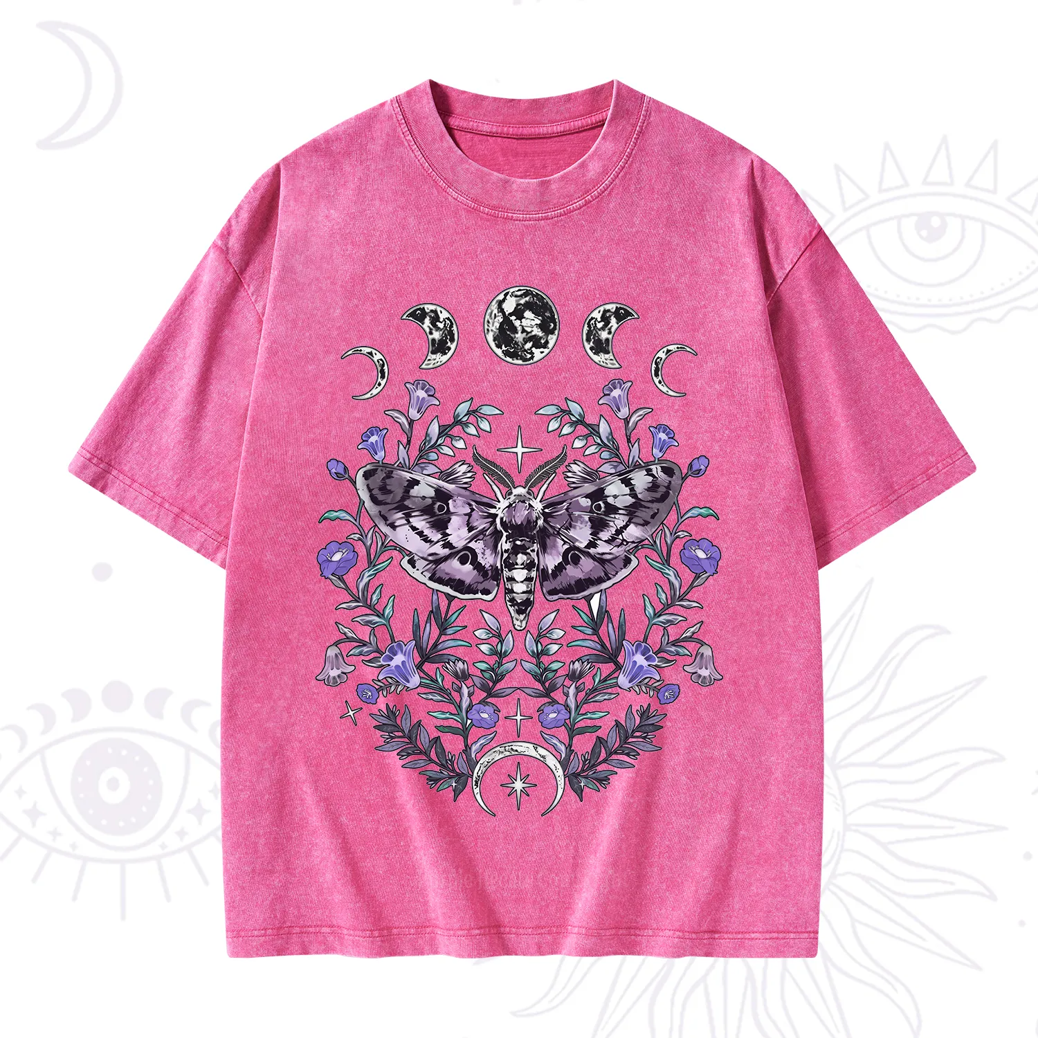 Purplehecate Gothic Mysterious Moth with Moon Washed T-Shirt